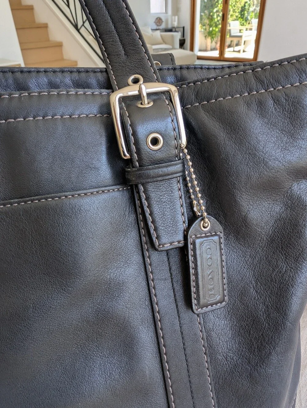 Coach Black Leather Hampton Tote Shoulder Bag
